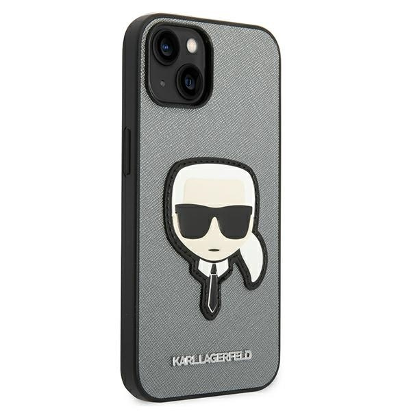 Hülle Karl Lagerfeld iPhone 14 6.1" silber/silber hartcase Saffiano Karl`s Head Patch